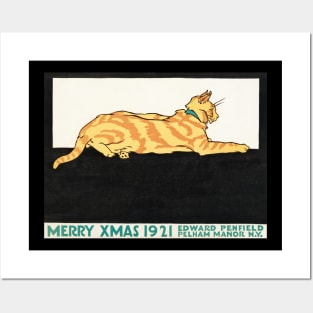 Merry Xmas with Handsome Yellow Cat Posters and Art